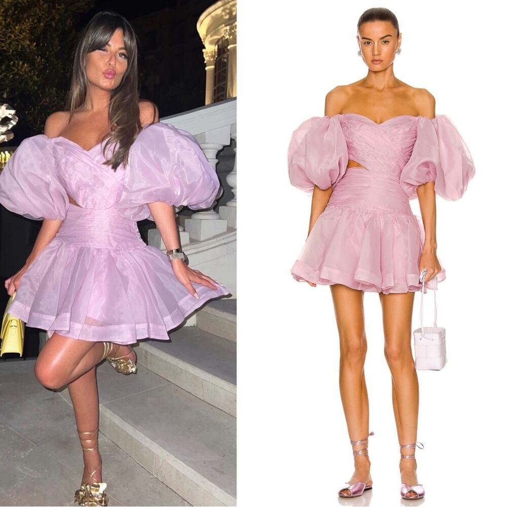 AJE Myriad Cutout Puff Sleeve Organza Mini Dress in Lilac Size 0